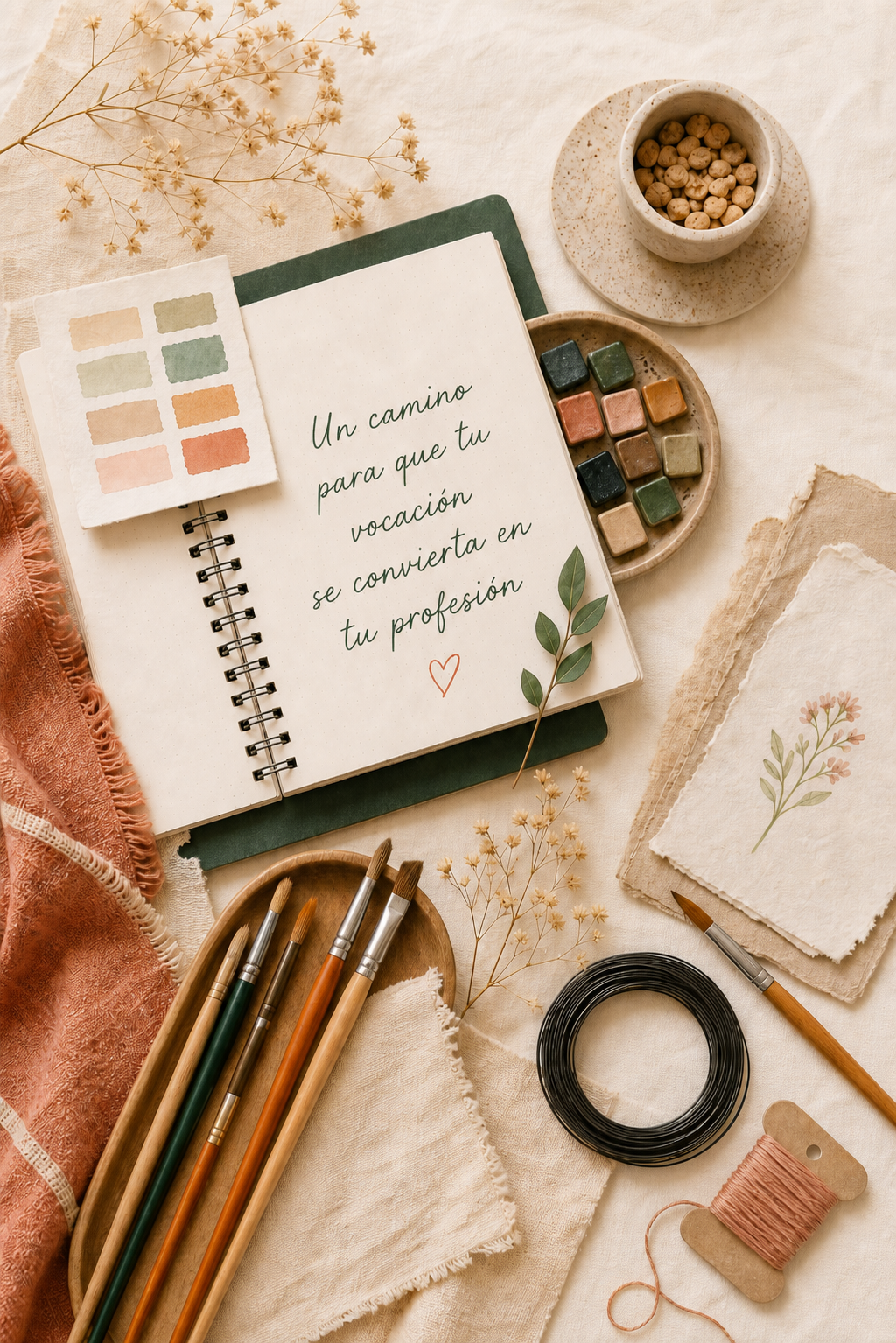 Cuaderno y materiales creativos para planificar un camino profesional